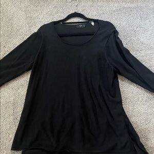 Tahari Black Long Sleeve Scoop Neck Top